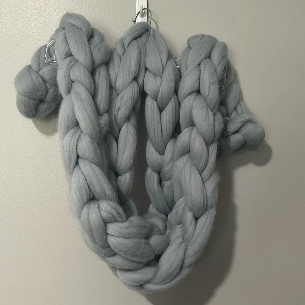 Handwoven Silver Chunky Giant Knit Brushed Scarf